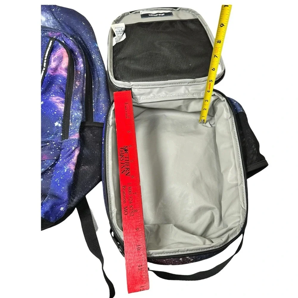 Lands' End Galaxy Kids Backpack School Bag & Lunch Bag Box Space Print Blue